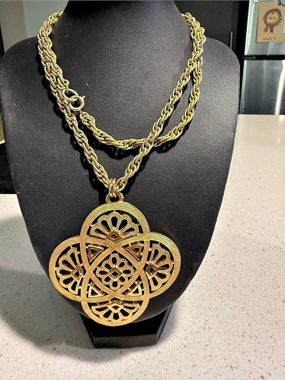 Crown Trifari Gold-Tone Filigree Statement Necklace